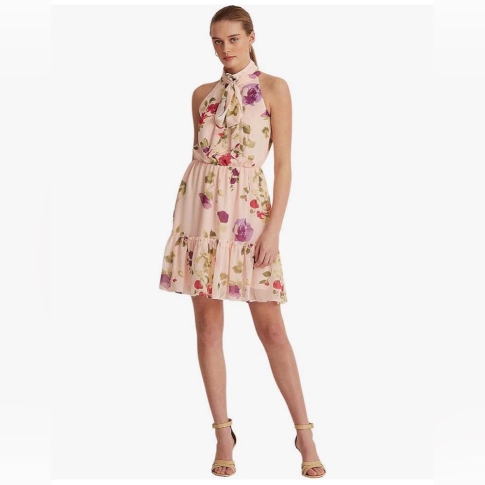 Lauren Ralph Lauren Womens Chiffon Floral Print Shift Dress Pink - New With Tags